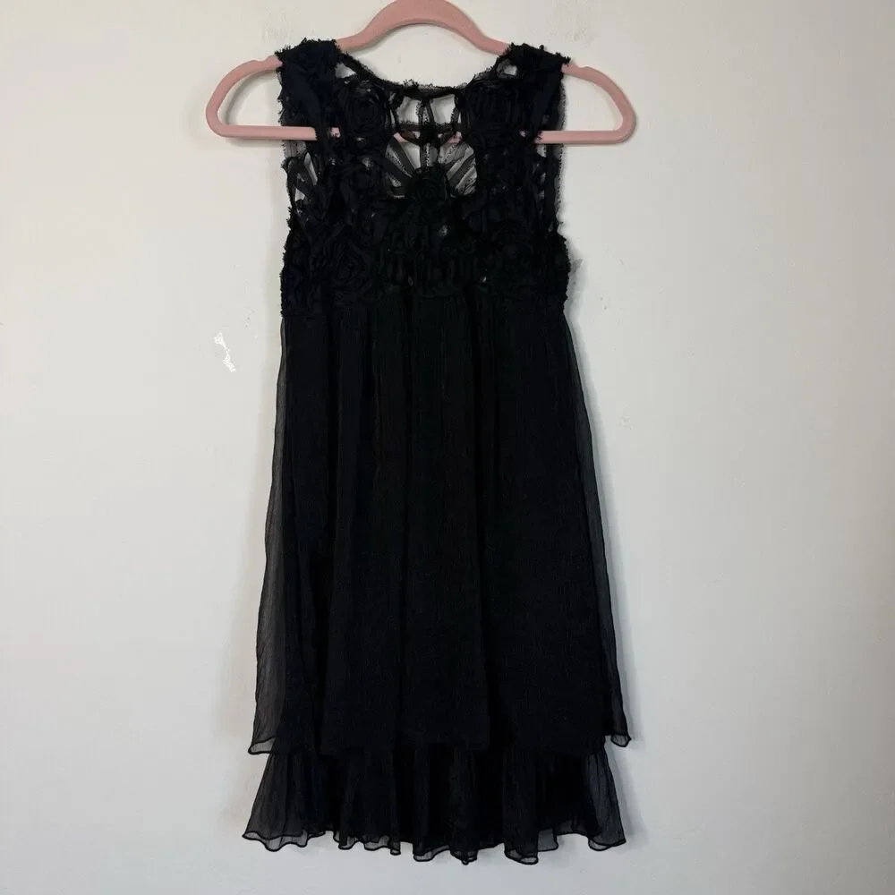 Black Rosette Fairy Grunge Coquette Babydoll Layered Mini Dress Whimsigoth - Picture 5 of 9